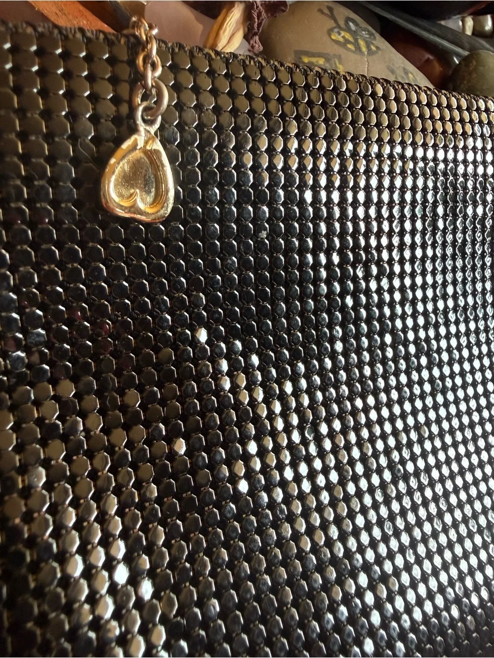 Vintage 1980s Whiting & Davis Black Metal Mesh Evening Clutch Purse